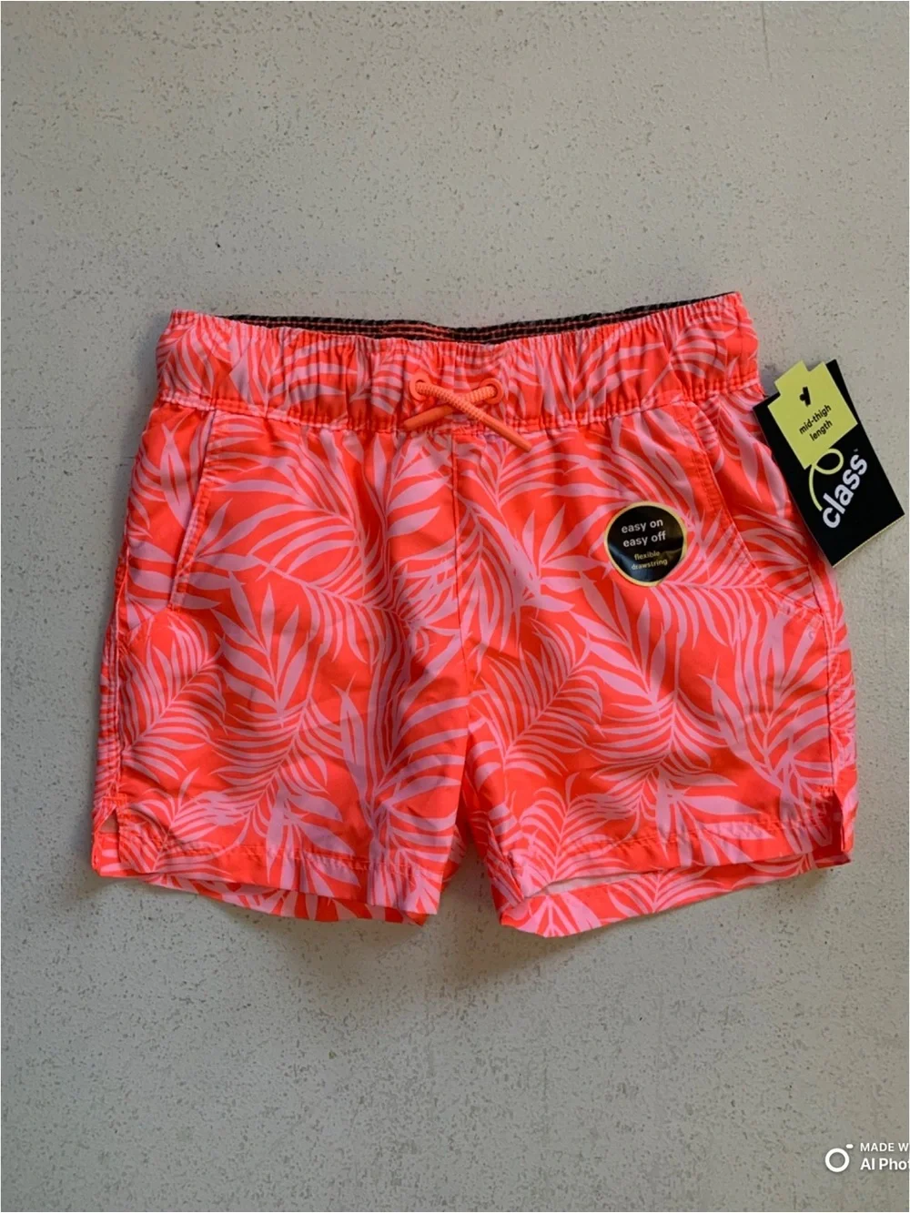 Art Class Boys Neon Orange Tropical Swim Trunks Swimsuit Size XS (4/5) NWT
